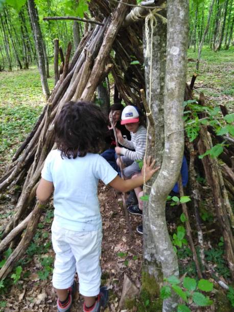 Enfants créant une cabane